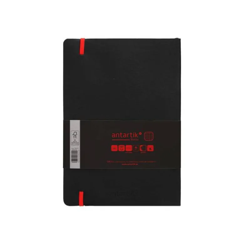 CUADERNO CON GOMILLA ANTARTIK NOTES TAPA BLANDA A5 HOJAS CUADRICULA NEGRO Y ROJO 80 HOJAS 80 GR FSC