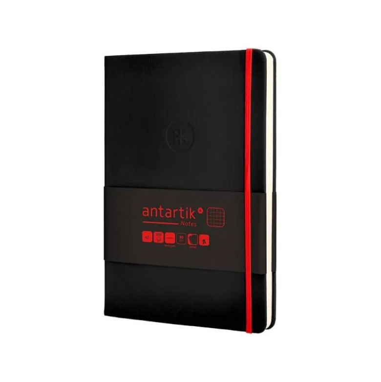 CUADERNO CON GOMILLA ANTARTIK NOTES TAPA DURA A5 HOJAS CUADRICULA NEGRO Y ROJO 100 HOJAS 80 GR FSC