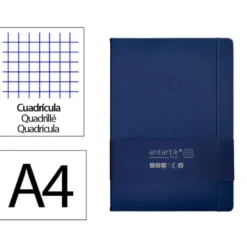 CUADERNO CON GOMILLA ANTARTIK NOTES TAPA DURA A4 HOJAS CUADRICULA AZUL MARINO 100 HOJAS 80 GR FSC