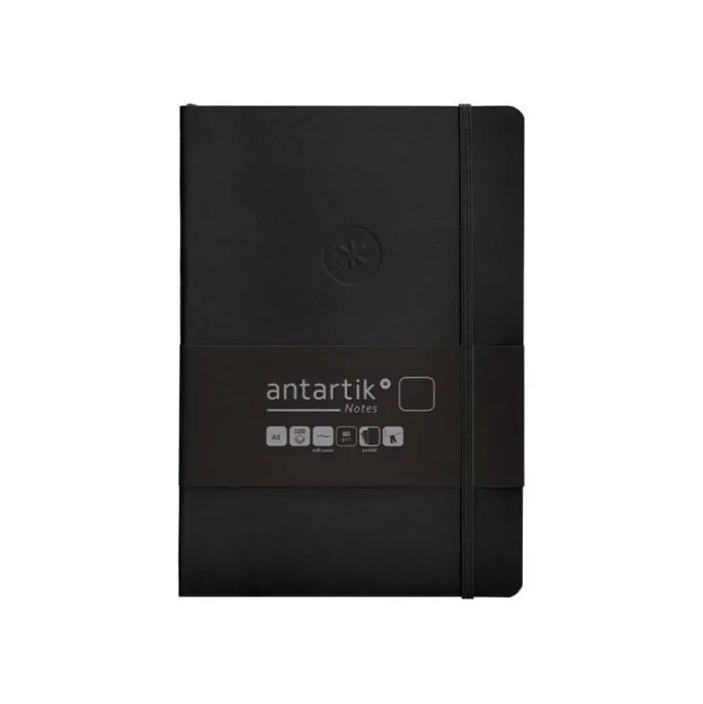 CUADERNO CON GOMILLA ANTARTIK NOTES TAPA BLANDA A5 HOJAS LISAS NEGRO 80 HOJAS 80 GR FSC