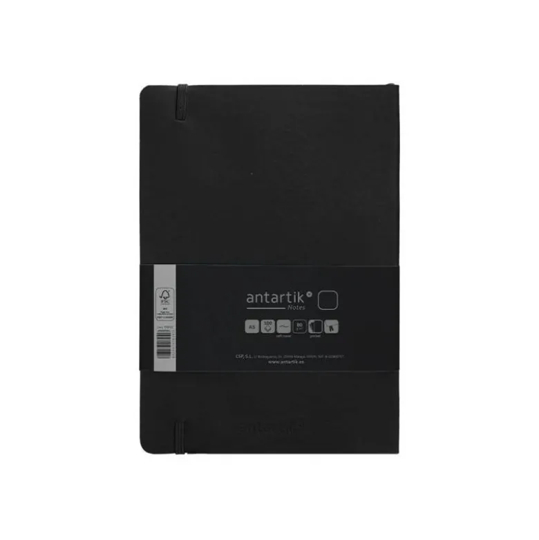 CUADERNO CON GOMILLA ANTARTIK NOTES TAPA BLANDA A5 HOJAS LISAS NEGRO 80 HOJAS 80 GR FSC