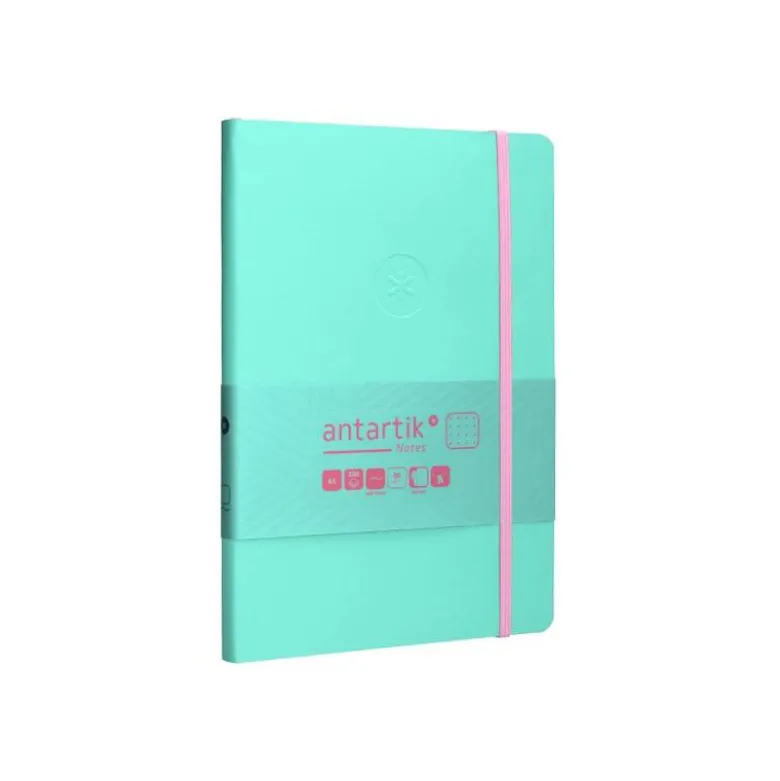 CUADERNO CON GOMILLA ANTARTIK NOTES TAPA BLANDA A5 HOJAS PUNTOS ROSA Y TURQUESA 80 HOJAS 80 GR FSC