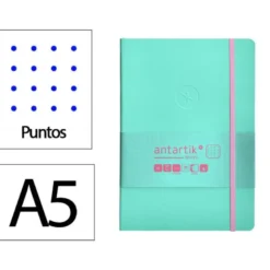 CUADERNO CON GOMILLA ANTARTIK NOTES TAPA BLANDA A5 HOJAS PUNTOS ROSA Y TURQUESA 80 HOJAS 80 GR FSC