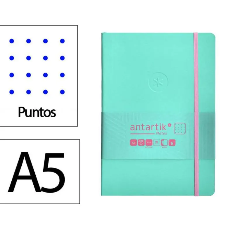 CUADERNO CON GOMILLA ANTARTIK NOTES TAPA BLANDA A5 HOJAS PUNTOS ROSA Y TURQUESA 80 HOJAS 80 GR FSC