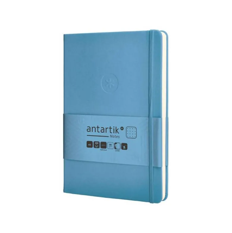 CUADERNO CON GOMILLA ANTARTIK NOTES TAPA DURA A5 HOJAS PUNTOS AZUL CLARO 100 HOJAS 80 GR FSC