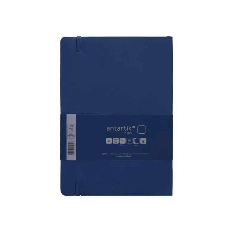 CUADERNO CON GOMILLA ANTARTIK NOTES TAPA BLANDA A5 HOJAS LISAS AZUL MARINO 80 HOJAS 80 GR FSC