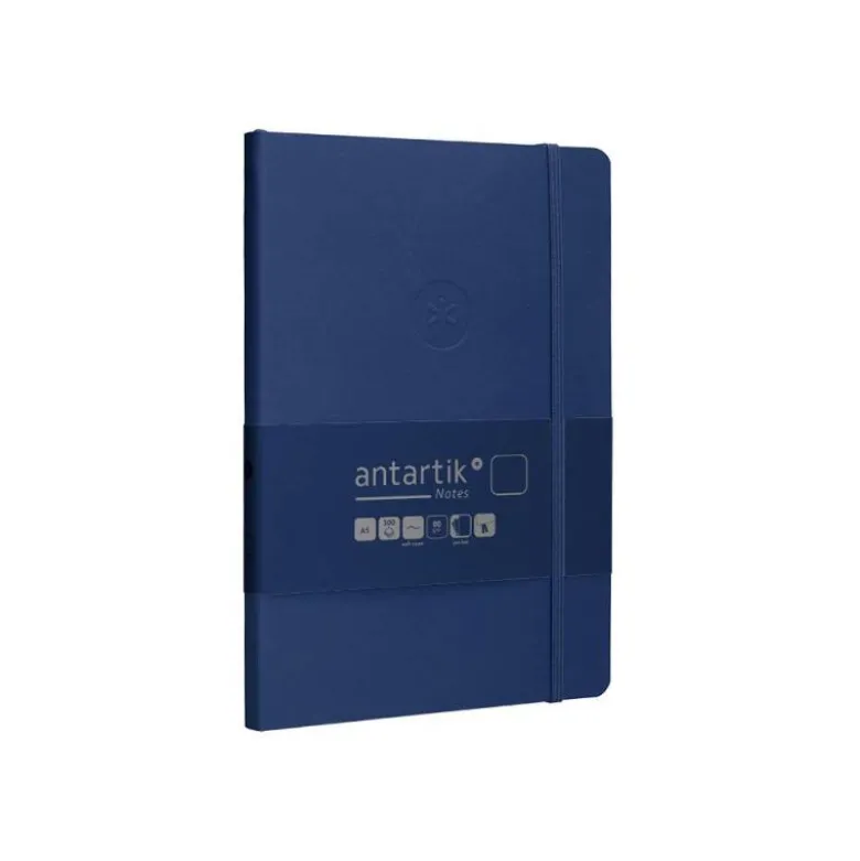 CUADERNO CON GOMILLA ANTARTIK NOTES TAPA BLANDA A5 HOJAS LISAS AZUL MARINO 80 HOJAS 80 GR FSC