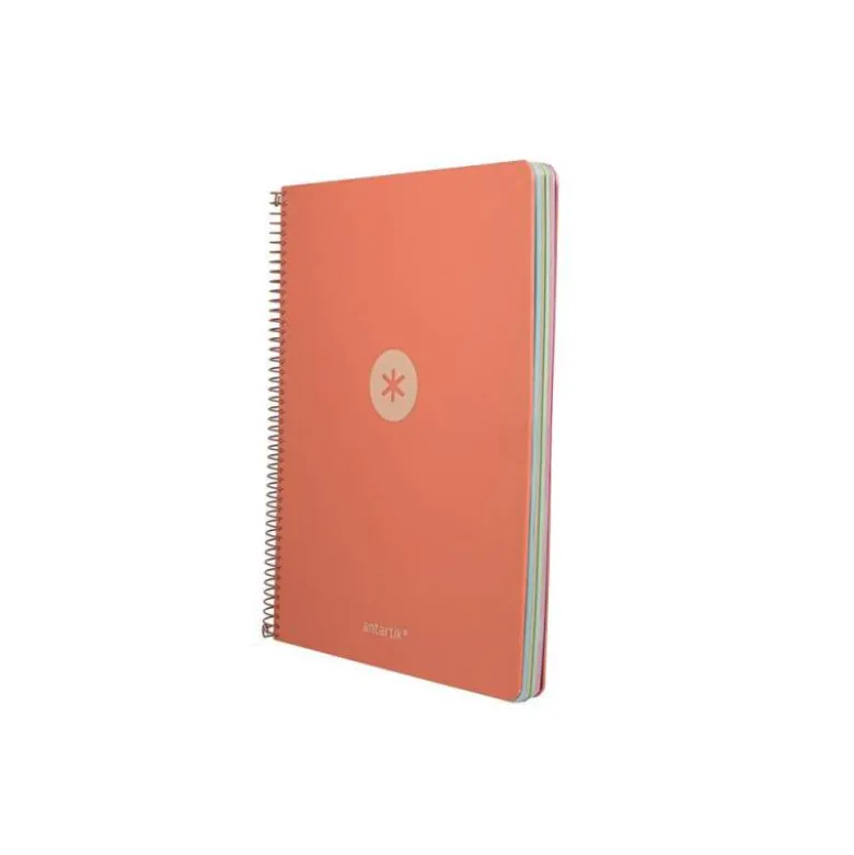 CUADERNO ESPIRAL ANTARTIK MICRO A4 TAPA FOAM 120H 90GR CUADRO 5MM 5 BANDAS 4 TALADROS COLOR CORAL