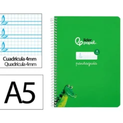 CUADERNO ESPIRAL LIDERPAPEL DI N A5 PAUTAGUIA TAPA DURA 80H 90 GR CUADRO PAUTADO 4MM COLOR VERDE