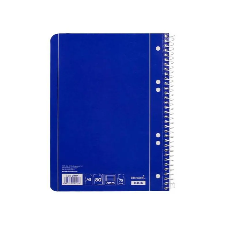 Cuaderno espiral Liderpapel Din A5 micro serie azul tapa blanda 80h 75 gr horizontal 6 taladros azul