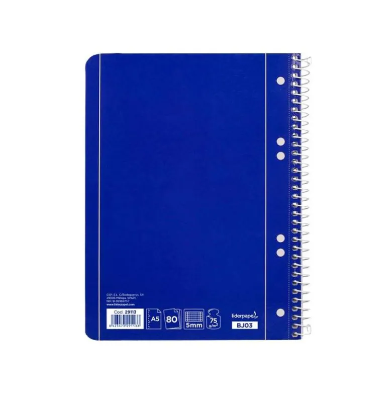 Cuaderno espiral Liderpapel Din A5 micro serie azul tapa blanda 80h 75 gr cuadro5mm 6 taladros azul