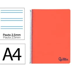 CUADERNO ESPIRAL LIDERPAPEL A4 WONDER TAPA PLASTICO 80H 90GR PAUTA ESTRECHA 2,5MM CON MARGEN COLOR ROJO