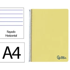 CUADERNO ESPIRAL LIDERPAPEL A4 WONDER TAPA PLASTICO 80H 90GR RAYADO HORIZONTAL CON MARGEN COLOR AMARILLO