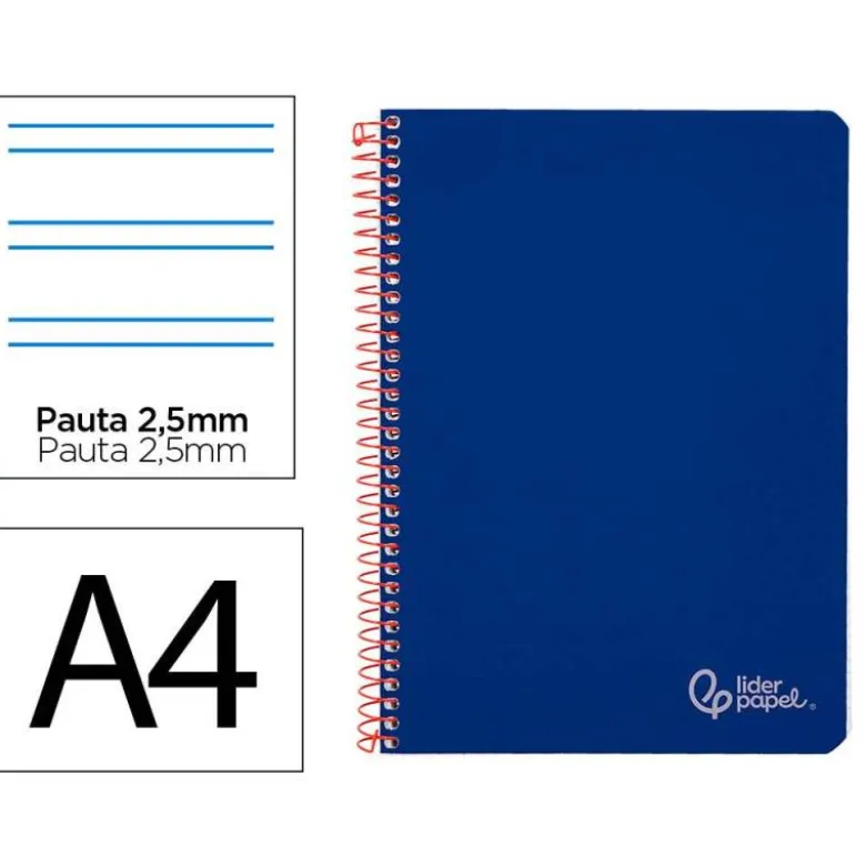 CUADERNO ESPIRAL LIDERPAPEL DIN A4 WITTY TAPA DURA 80H 90GR PAUTA 2,5MM CON MARGEN COLOR AZUL OSCURO