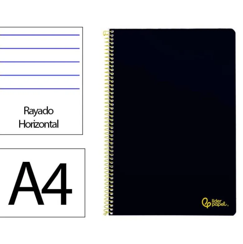 CUADERNO ESPIRAL LIDERPAPEL DIN A4 SMART TAPA BLANDA 80H 75GR RAYADO HORIZONTAL CON MARGEN COLOR NEGRO