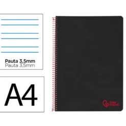 CUADERNO ESPIRAL LIDERPAPEL A4 WONDER TAPA PLASTICO 80H 90GR PAUTA ANCHA 3,5MM CON MARGEN COLOR NEGRO