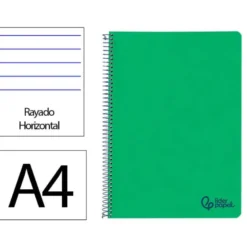 CUADERNO ESPIRAL LIDERPAPEL A4 WONDER TAPA PLASTICO 80H 90GR RAYADO HORIZONTAL CON MARGEN COLOR VERDE OSCURO