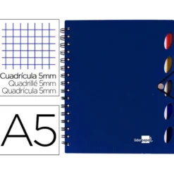 Cuaderno espiral liderpapel a5 micro executive tapa plastico 100h 80 gr cuadro 5mm 5 se paradores con gomilla azul