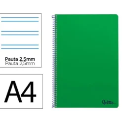 CUADERNO ESPIRAL LIDERPAPEL DIN A4 SMART TAPA BLANDA 80H 75GR PAUTA 3,5MM CON MARGEN COLOR VERDE