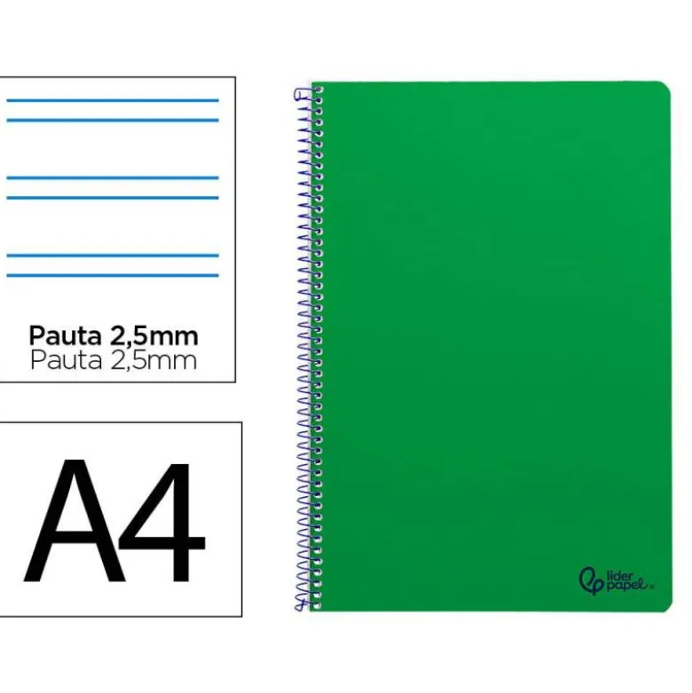 CUADERNO ESPIRAL LIDERPAPEL DIN A4 SMART TAPA BLANDA 80H 75GR PAUTA 3,5MM CON MARGEN COLOR VERDE