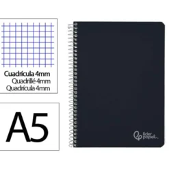 CUADERNO ESPIRAL LIDERPAPEL DIN A5 WITTY TAPA DURA 80H 90GR CUADRO 4MM CON MARGEN COLOR NEGRO