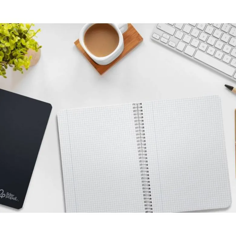 CUADERNO ESPIRAL LIDERPAPEL DIN A5 WITTY TAPA DURA 80H 90GR CUADRO 4MM CON MARGEN COLOR NEGRO