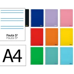 CUADERNO ESPIRAL LIDERPAPEL DIN A4 SMART TAPA BLANDA 80H 75GR RAYADO MONTESSORI 5MM CON MARGEN COLORES SURTIDOS