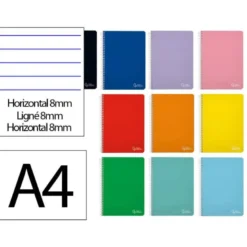CUADERNO ESPIRAL LIDERPAPEL DIN A4 WITTY TAPA DURA 80H 90GR RAYADO HORIZONTAL 8MM CON MARGEN COLORES SURTIDOS