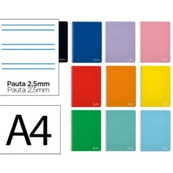 CUADERNO ESPIRAL LIDERPAPEL DIN A4 WITTY TAPA DURA 80H 90GR PAUTA 2,5MM CON MARGEN COLORES SURTIDOS