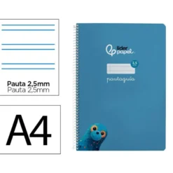 CUADERNO ESPIRAL LIDERPAPEL DI N A4 PAUTAGUIA TAPA BLANDA 80H 75 GR CUADRO PAUTADO 2,5MM COLOR AZUL