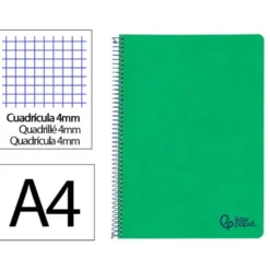 CUADERNO ESPIRAL LIDERPAPEL A4 WONDER TAPA PLASTICO 80H 90GR CUADRO 4MM CON MARGEN COLOR VERDE OSCURO
