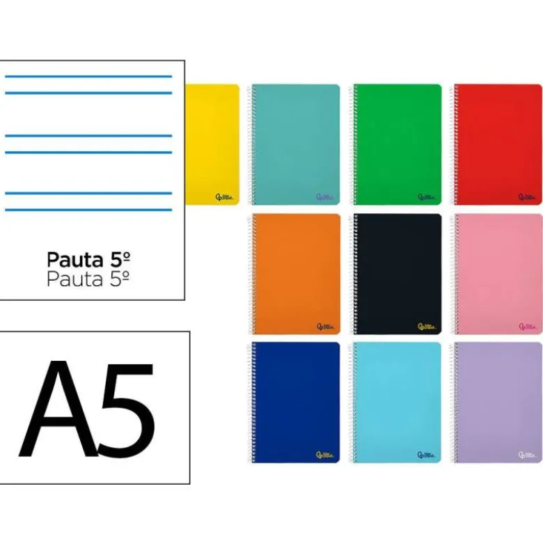 CUADERNO ESPIRAL LIDERPAPEL DIN A5 SMART TAPA BLANDA 80H 75GR RAYADO MONTESSORI 5MM COLORES SURTIDOS