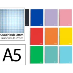 CUADERNO ESPIRAL LIDERPAPEL DIN A5 SMART TAPA BLANDA 80H 75GR MILIMETRADO 2MM COLORES SURTIDOS