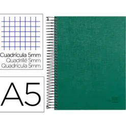 CUADERNO ESPIRAL LIDERPAPEL A5 MICRO PAPERCOAT TAPA FORRADA 140H 75 GR CUADRO5MM 5 BANDAS 6 TALADROS VERDE