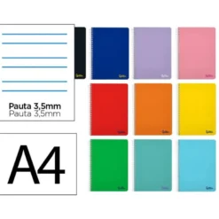 CUADERNO ESPIRAL LIDERPAPEL DIN A4 SMART TAPA BLANDA 80H 75GR PAUTA 3,5MM CON MARGEN COLORES SURTIDOS