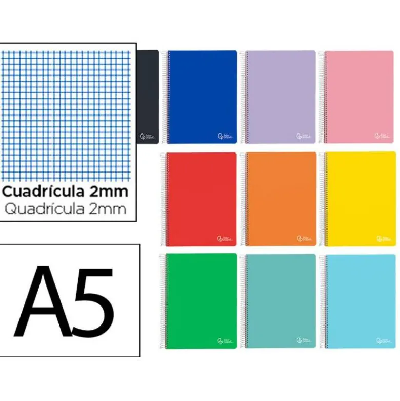 CUADERNO ESPIRAL LIDERPAPEL DIN A5 WITTY TAPA DURA 80H 90GR MILIMETRADO 2MM COLORES SURTIDOS