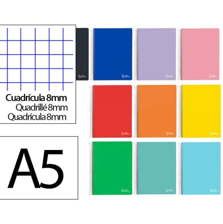 CUADERNO ESPIRAL LIDERPAPEL DIN A5 WITTY TAPA DURA 80H 90GR CUADRO 8MM CON MARGEN COLORES SURTIDOS