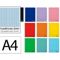 CUADERNO ESPIRAL LIDERPAPEL DIN A4 SMART TAPA BLANDA 80H 75GR MILIMETRADO 2MM COLORES SURTIDOS