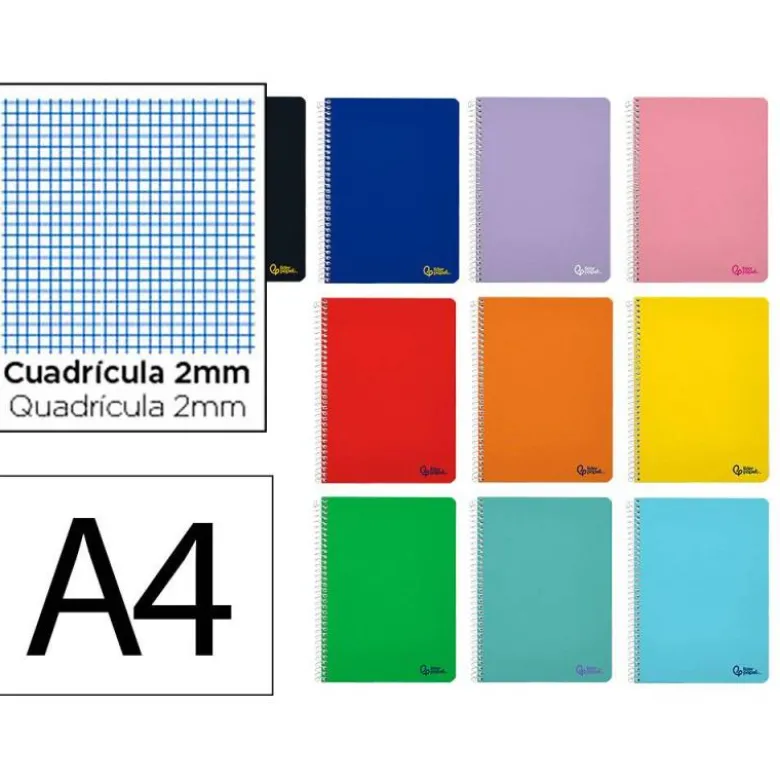 CUADERNO ESPIRAL LIDERPAPEL DIN A4 SMART TAPA BLANDA 80H 75GR MILIMETRADO 2MM COLORES SURTIDOS