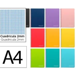 CUADERNO ESPIRAL LIDERPAPEL DIN A4 WITTY TAPA DURA 80H 90GR MILIMETRADO 2MM COLORES SURTIDOS