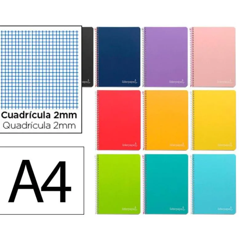 CUADERNO ESPIRAL LIDERPAPEL DIN A4 WITTY TAPA DURA 80H 90GR MILIMETRADO 2MM COLORES SURTIDOS