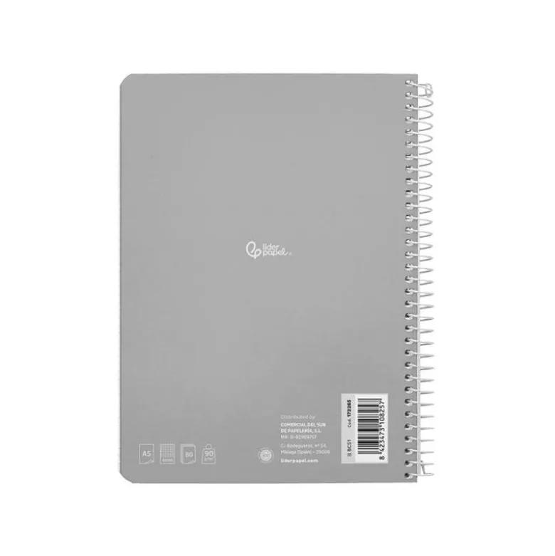 CUADERNO ESPIRAL LIDERPAPEL DIN A5 WITTY TAPA DURA 80H 90GR CUADRO 4MM CON MARGEN COLORES SURTIDOS