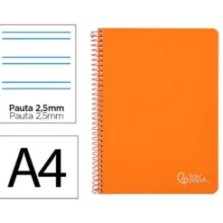 CUADERNO ESPIRAL LIDERPAPEL DIN A4 WITTY TAPA DURA 80H 90GR PAUTA 2,5MM CON MARGEN COLOR NARANJA
