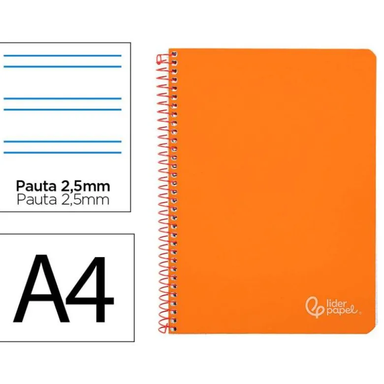 CUADERNO ESPIRAL LIDERPAPEL DIN A4 WITTY TAPA DURA 80H 90GR PAUTA 2,5MM CON MARGEN COLOR NARANJA