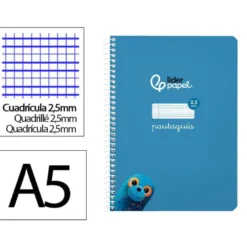 CUADERNO ESPIRAL LIDERPAPEL DI N A5 PAUTAGUIA TAPA BLANDA 40H 75 GR CUADRO PAUTADO 2,5MM COLOR AZUL