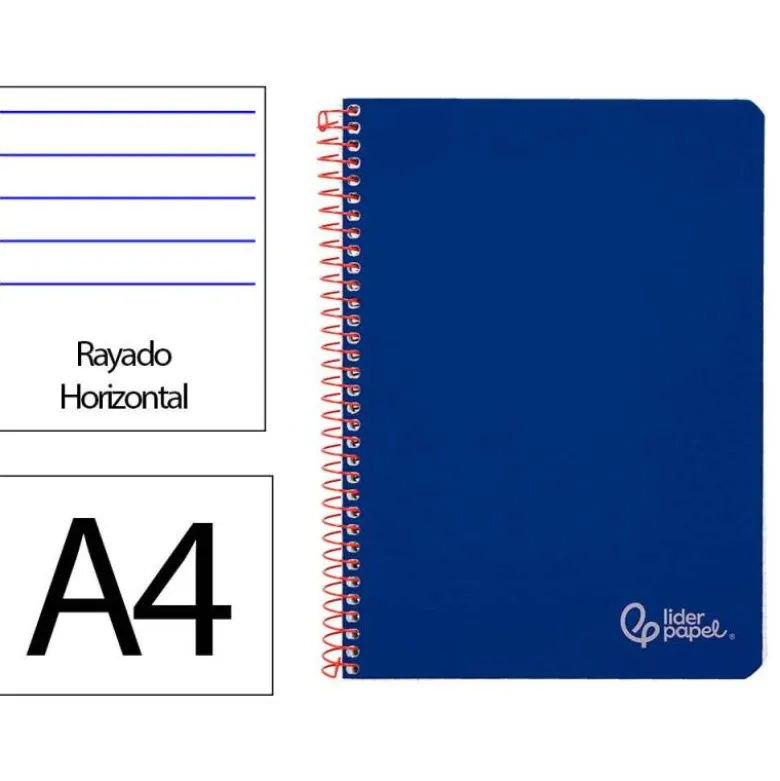 CUADERNO ESPIRAL LIDERPAPEL DIN A4 WITTY TAPA DURA 80H 90GR RAYADO HORIZONTAL CON MARGEN COLOR AZUL OSCURO
