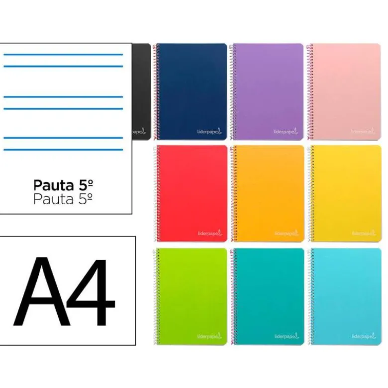 CUADERNO ESPIRAL LIDERPAPEL DIN A4 WITTY TAPA DURA 80H 90GR RAYADO MONTESSORI 5MM COLORES SURTIDOS