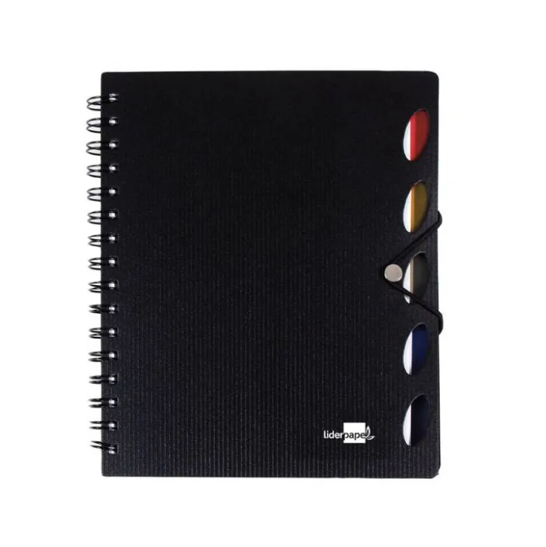 Cuaderno espiral liderpapel a4 micro executive tapa plastico 100h 80 gr cuadro 5mm 5 separadores con gomilla negro
