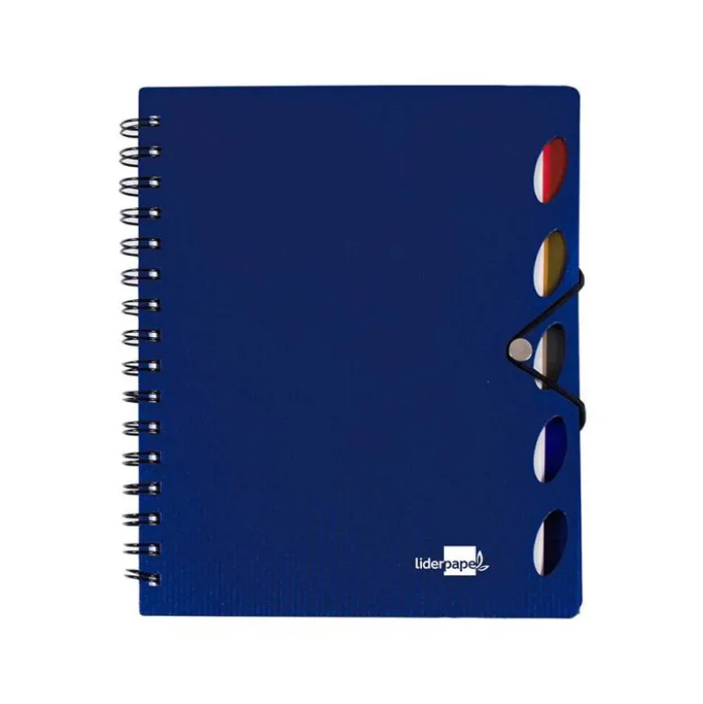 Cuaderno espiral liderpapel a4 micro executive tapa plastico 100h 80 gr cuadro 5mm 5 separadores con gomilla azul