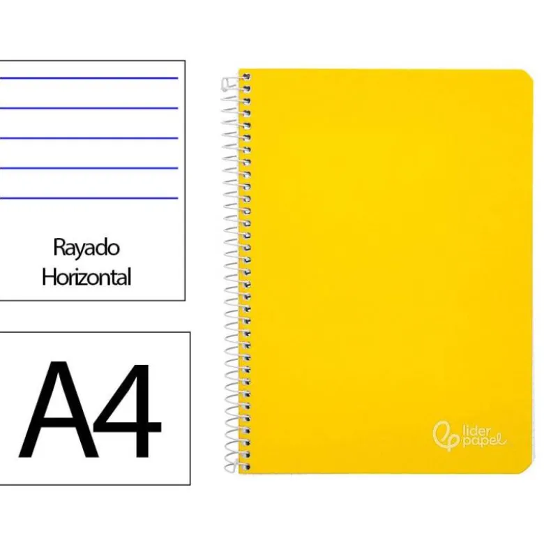 CUADERNO ESPIRAL LIDERPAPEL DIN A4 WITTY TAPA DURA 80H 90GR RAYADO HORIZONTAL CON MARGEN COLOR AMARILLO